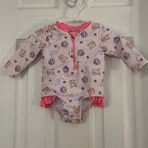Disney Baby Girl Winnie the Pooh Pink & White Long Sleeve Ruffles Bodysuit